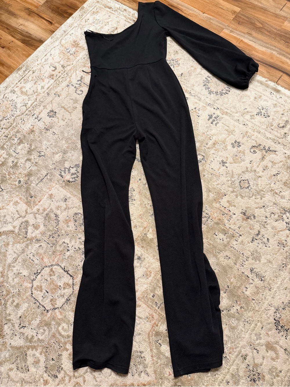 One-Shoulder Black Wide-Leg Jumpsuit with Sash - Picture 5 of 6